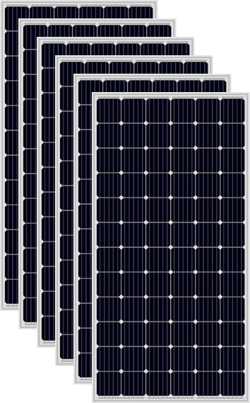 a close up of all the 6 black solar panels used in the Solar Pump Install